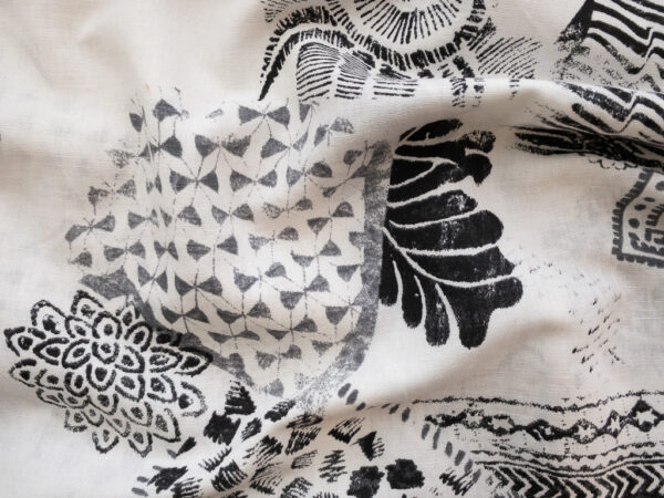 Designer Deadstock – Printed Cotton/Linen – Eclectic Sketch - Black/White