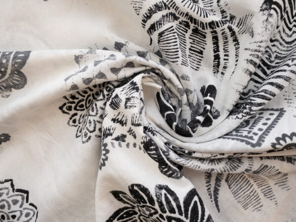 Designer Deadstock – Printed Cotton/Linen – Eclectic Sketch - Black/White