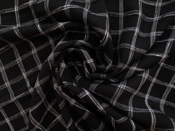 Designer Deadstock – Rayon Lawn – Windowpane - Black