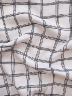 Designer Deadstock – Rayon Lawn – Windowpane - White