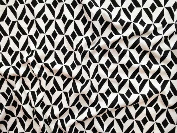 European Designer Deadstock – Viscose/Spandex Jersey – Geometric Tiles - Black/White