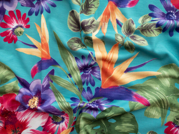 European Designer Deadstock – Viscose/Polyester/Spandex Jersey – Tropical Floral