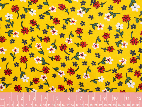 European Designer Deadstock - Cotton/Spandex Jersey - Happy Flowers - Yellow