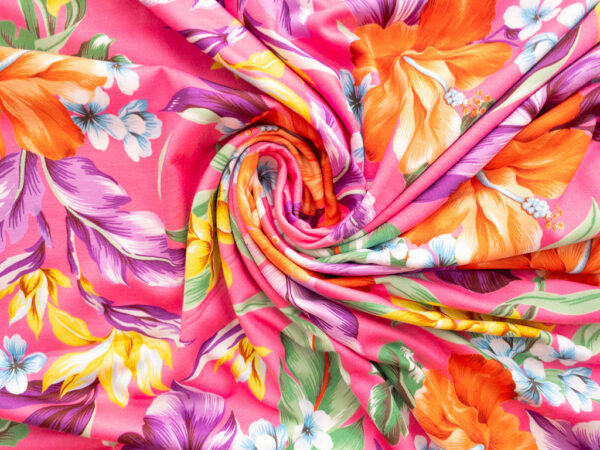 European Designer Deadstock – Viscose/Polyester/Spandex Jersey – Tropical Floral - Pink