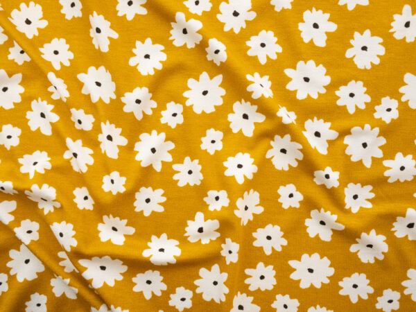 Designer Deadstock - Rayon/Spandex Jersey Knit – Golden Daisies