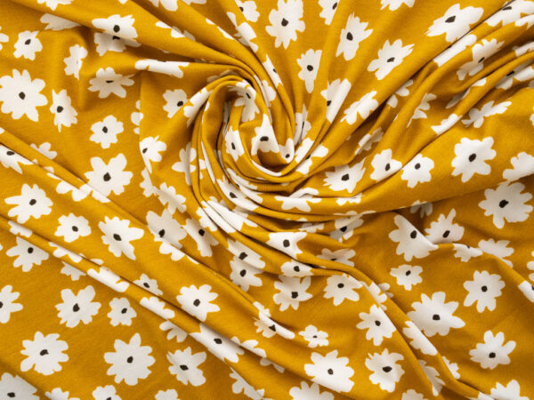 Designer Deadstock - Rayon/Spandex Jersey Knit – Golden Daisies