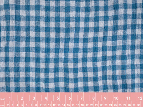 Yarn Dyed Linen - Crinkle Gingham - Ocean/White