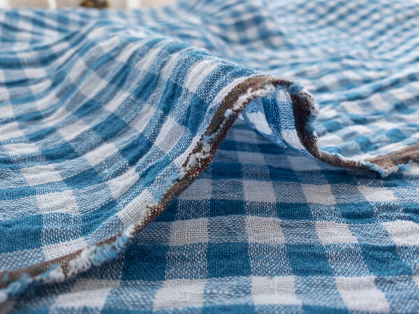 Yarn Dyed Linen - Crinkle Gingham - Ocean/White