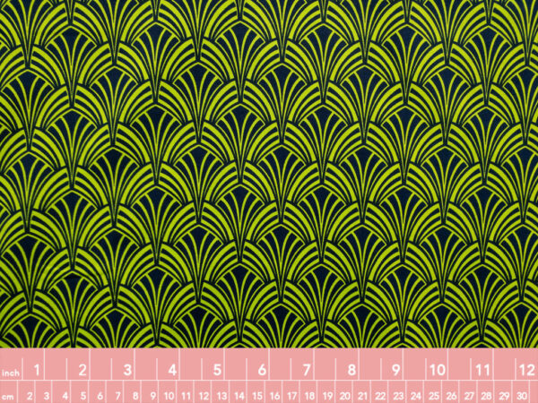 European Designer Deadstock - Cotton Sheeting - Art Deco - Green/Navy