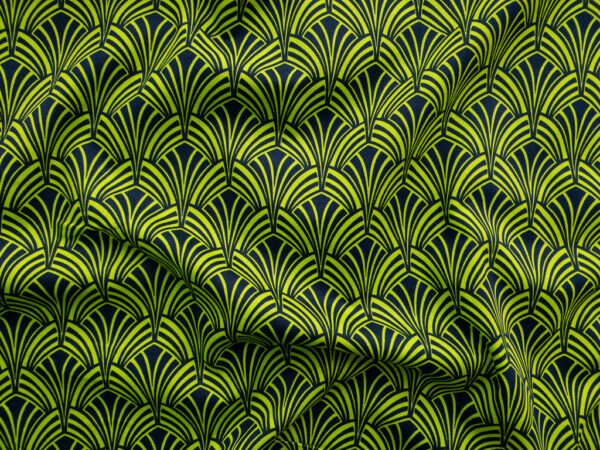 European Designer Deadstock - Cotton Sheeting - Art Deco - Green/Navy