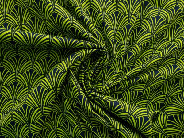 European Designer Deadstock - Cotton Sheeting - Art Deco - Green/Navy