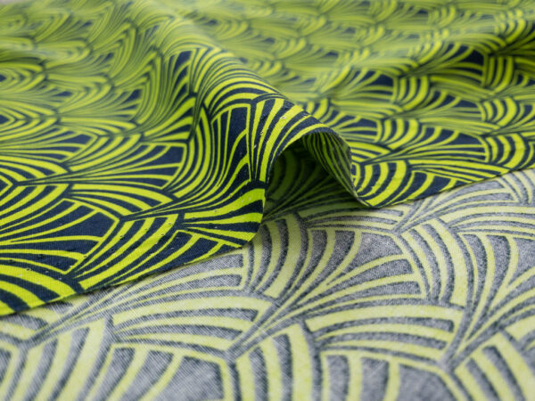 European Designer Deadstock - Cotton Sheeting - Art Deco - Green/Navy