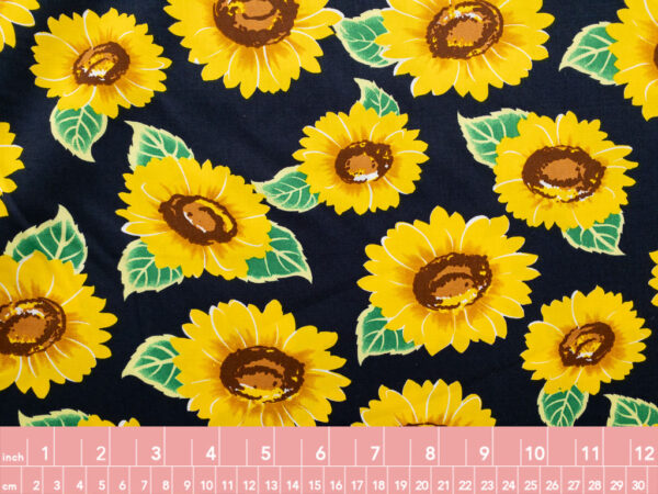 European Designer Deadstock - Cotton Sheeting - Sunflowers - Navy/Yellow