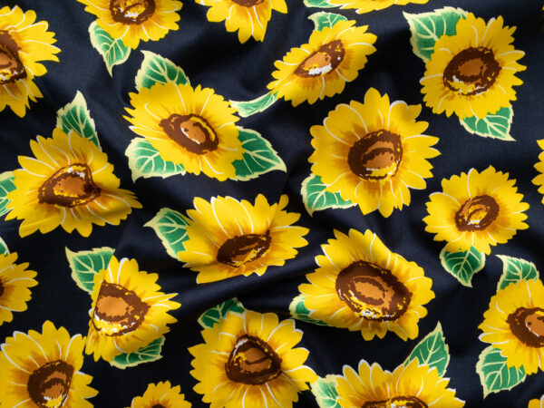 European Designer Deadstock - Cotton Sheeting - Sunflowers - Navy/Yellow