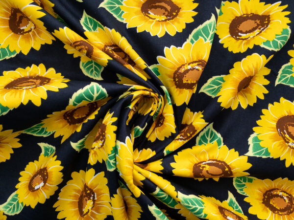 European Designer Deadstock - Cotton Sheeting - Sunflowers - Navy/Yellow