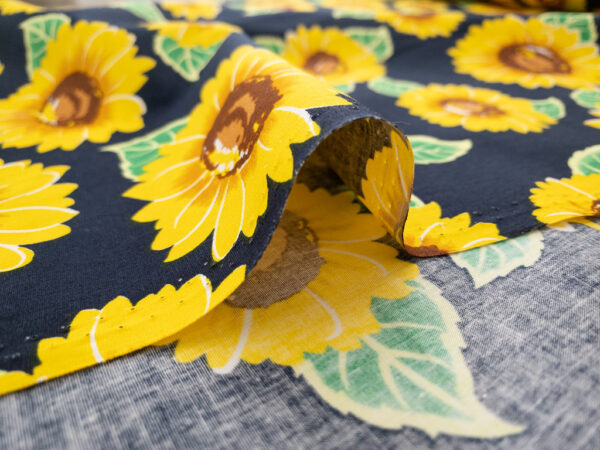 European Designer Deadstock - Cotton Sheeting - Sunflowers - Navy/Yellow