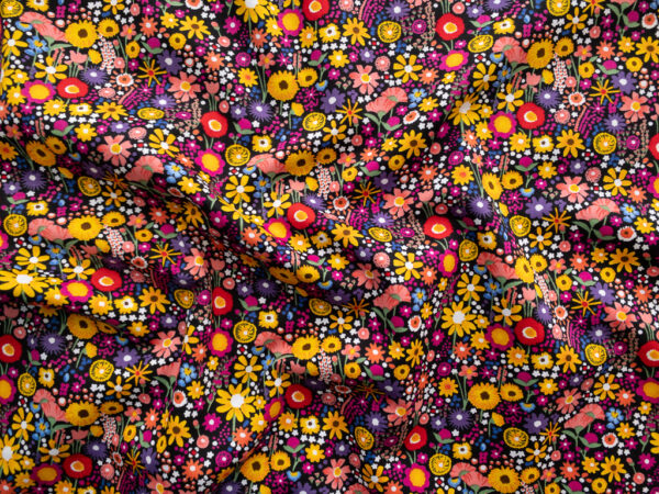 European Designer Deadstock - Cotton Sheeting - Tiny Floral - Yellow/Purple