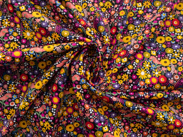 European Designer Deadstock - Cotton Sheeting - Tiny Floral - Yellow/Purple