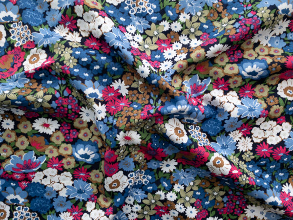 European Designer Deadstock - Cotton Sheeting - Dense Floral - Blue