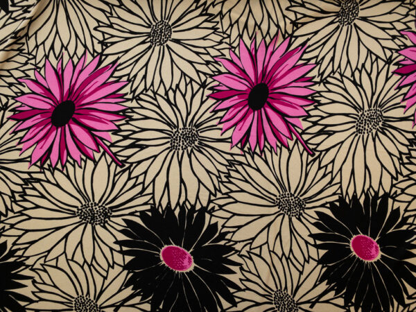 Designer Deadstock - Silk Jersey - Chrysanthemum - Tan/Black/Pink