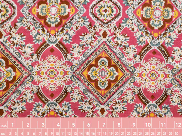 Designer Deadstock – Cotton Lawn - Floral Tiles - Red