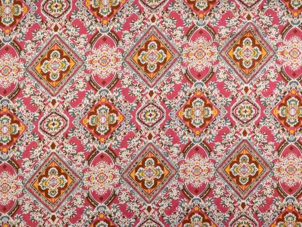 Designer Deadstock – Cotton Lawn - Floral Tiles - Red