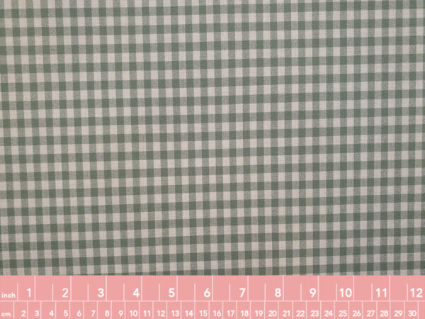 Designer Deadstock - Rayon/ Polyester Stretch Gingham - Sage on Cream