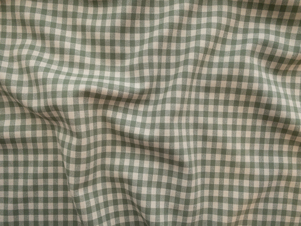 Designer Deadstock - Rayon/ Polyester Stretch Gingham - Sage on Cream ...