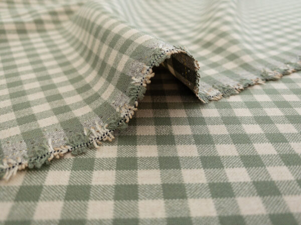 Designer Deadstock - Rayon/ Polyester Stretch Gingham - Sage on Cream