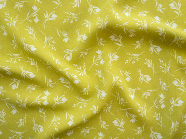 Designer Deadstock - Rayon Challis - Small Blooms - Citron