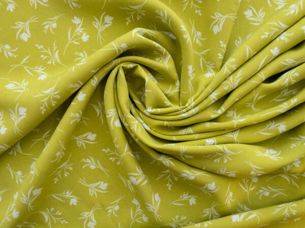 Designer Deadstock - Rayon Challis - Small Blooms - Citron