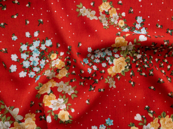 Designer Deadstock - Rayon Crinkle Gauze - Bouquet - Red