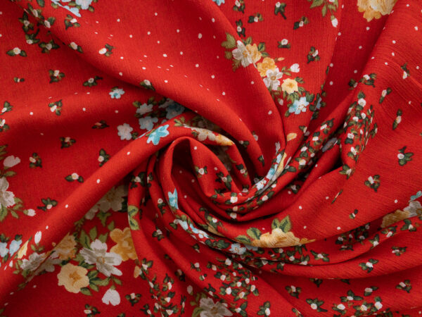 Designer Deadstock - Rayon Crinkle Gauze - Bouquet - Red