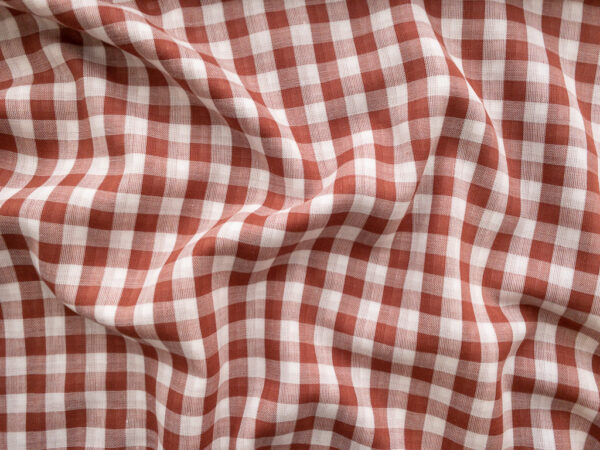 Atelier Brunette - Cotton Double Gauze - Gingham - Off-White/Chestnut