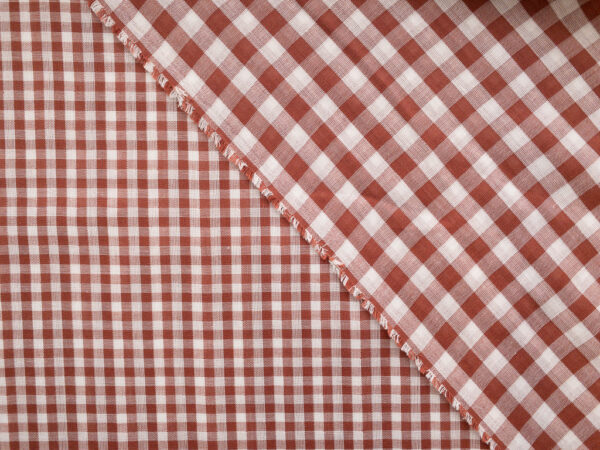 Atelier Brunette - Cotton Double Gauze - Gingham - Off-White/Chestnut