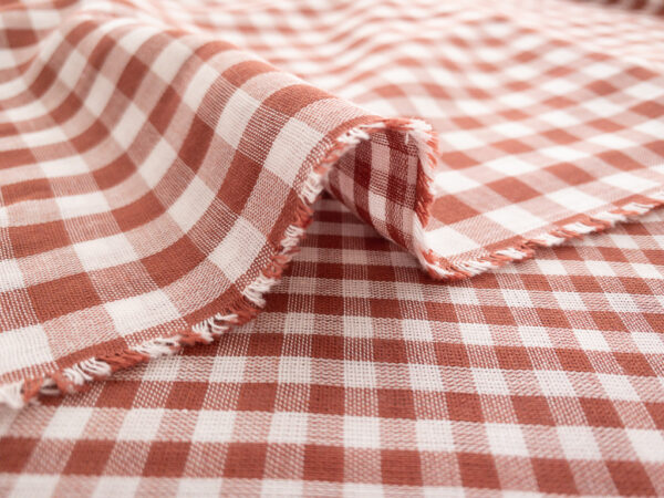 Atelier Brunette - Cotton Double Gauze - Gingham - Off-White/Chestnut