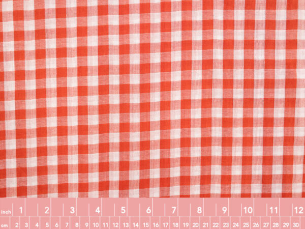 Atelier Brunette - Cotton Double Gauze - Gingham - Off-White/Tangerine