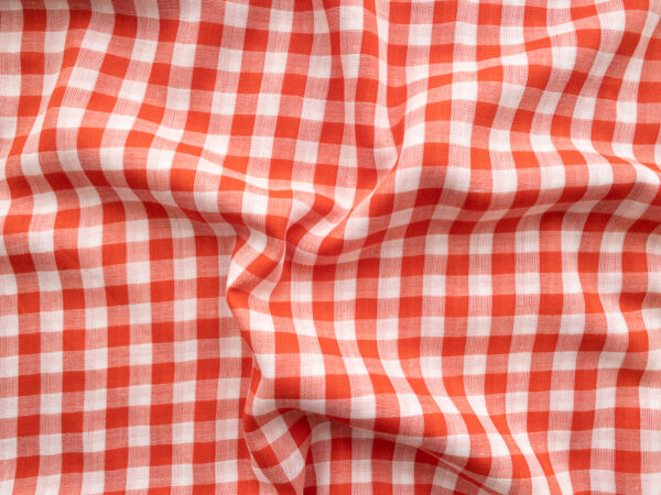 Atelier Brunette - Cotton Double Gauze - Gingham - Off-White/Tangerine