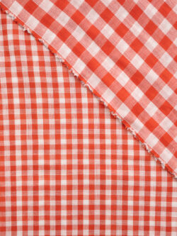 Atelier Brunette - Cotton Double Gauze - Gingham - Off-White/Tangerine