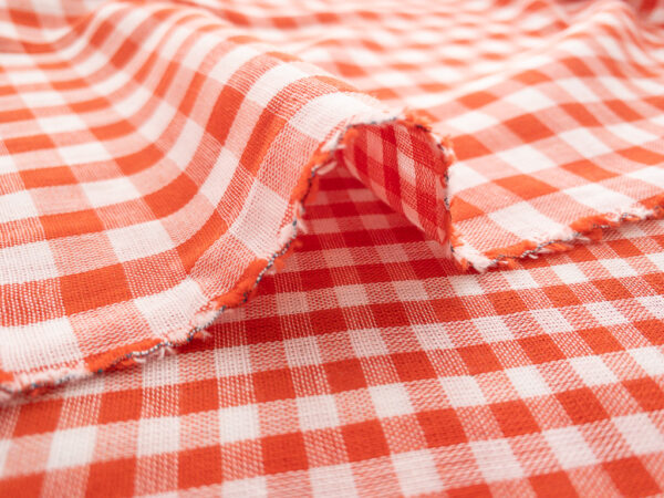 Atelier Brunette - Cotton Double Gauze - Gingham - Off-White/Tangerine