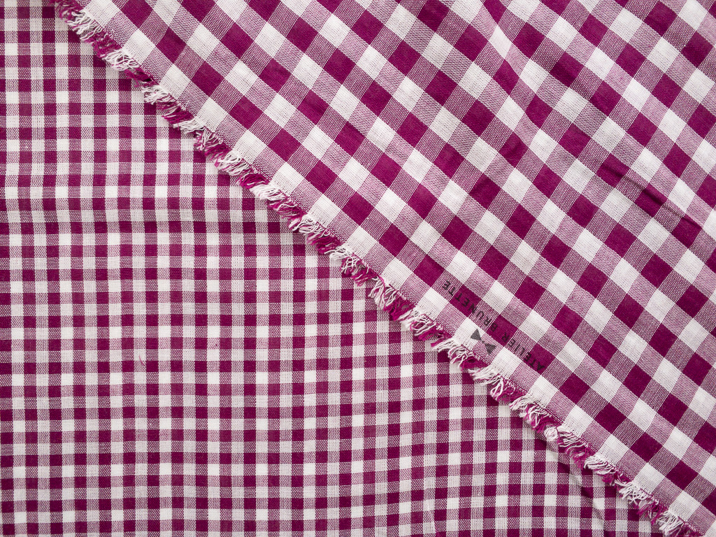 Atelier Brunette - Cotton Double Gauze - Gingham - Off-White/Dahlia