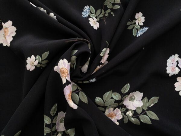 Amour Vert - Sandwashed Silk Crepe de Chine - Cherry Blossoms - Black