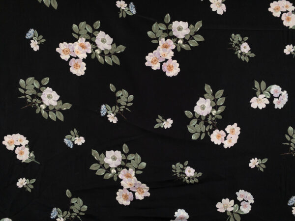 Amour Vert - Sandwashed Silk Crepe de Chine - Cherry Blossoms - Black