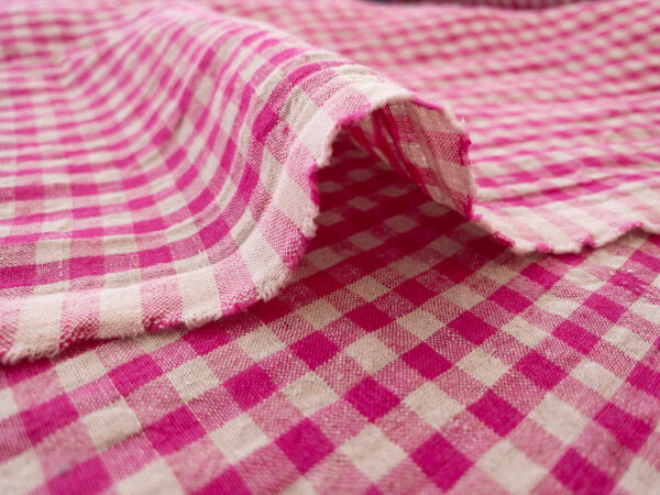 Yarn Dyed Linen - Gingham - Fuchsia/Natural