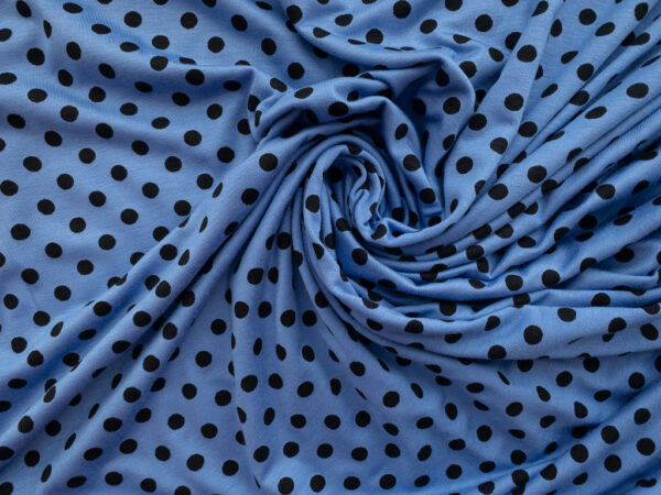 European Designer Deadstock - Viscose/Spandex Polka Dot Jersey - Periwinkle/Black