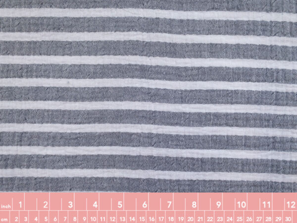 European Designer Deadstock – Cotton Crinkle Double Gauze – Indigo/White Stripe