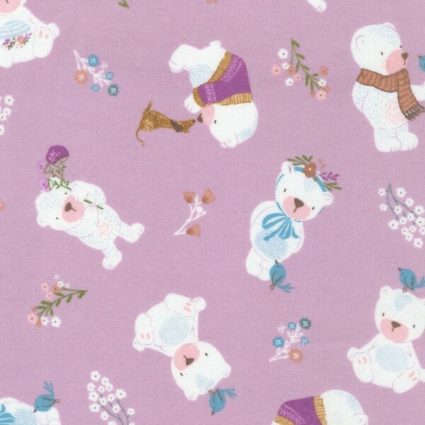 Winter Days Flannel - Bears, Birds and Dogs - Mauve