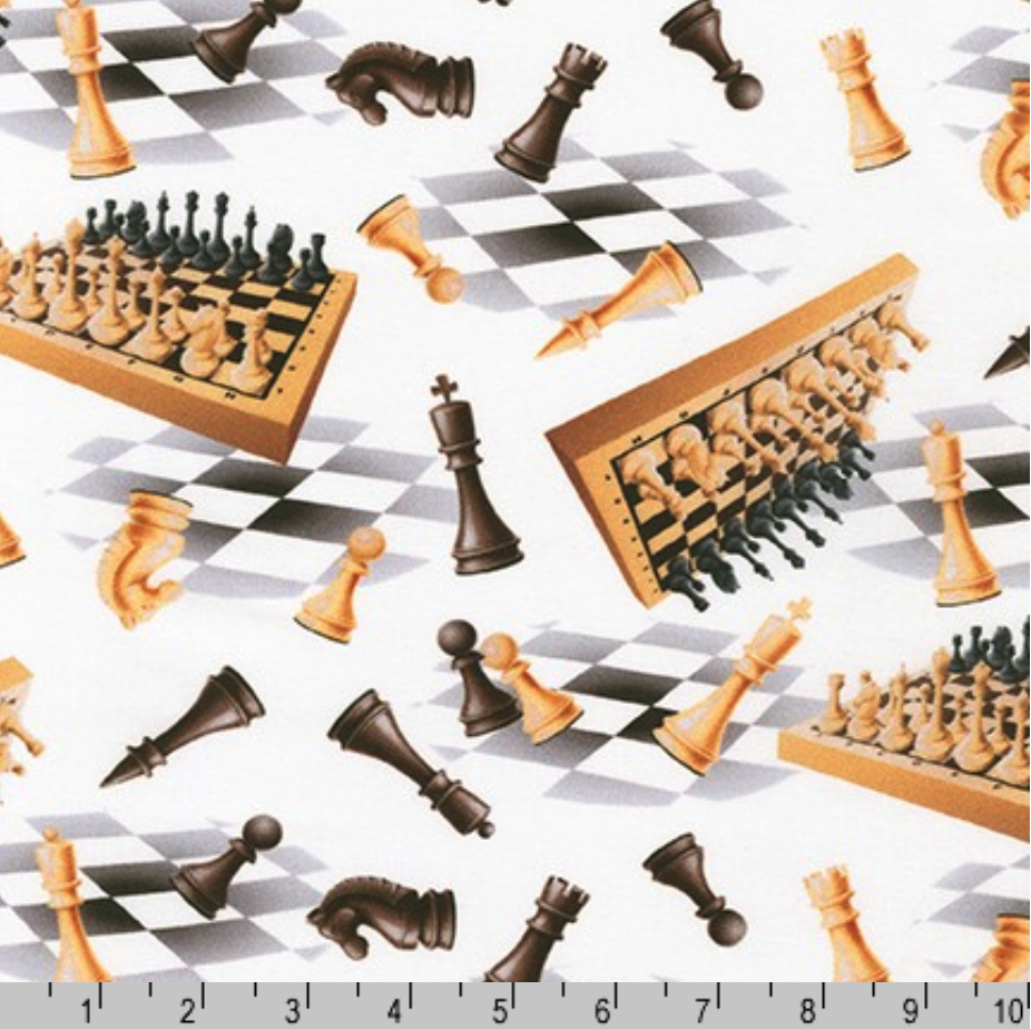 Checkmate Chess Fabric 100% Quilters Cotton Chess Board Game