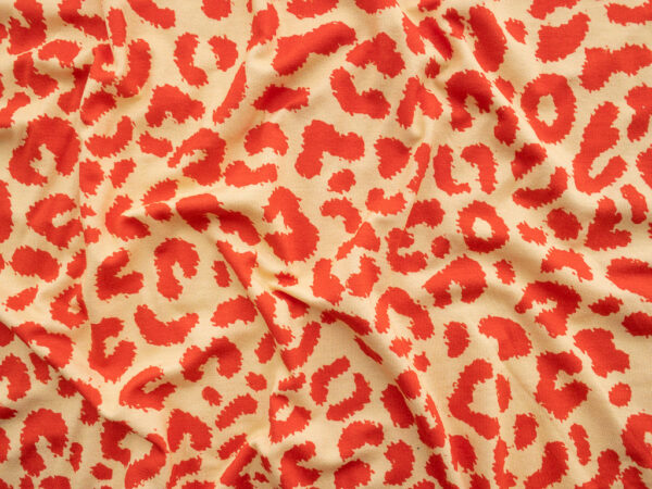 European Designer Deadstock – Viscose/Spandex Jersey – Leopard - Coral/Yellow