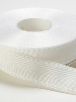 Grosgrain Ribbon with Stitched Edge - White - 1"